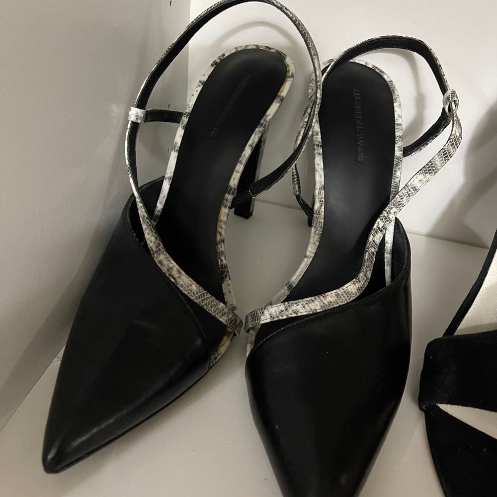 Alexander Wang high heels sandals 10cm thin heels black grey snakeskin